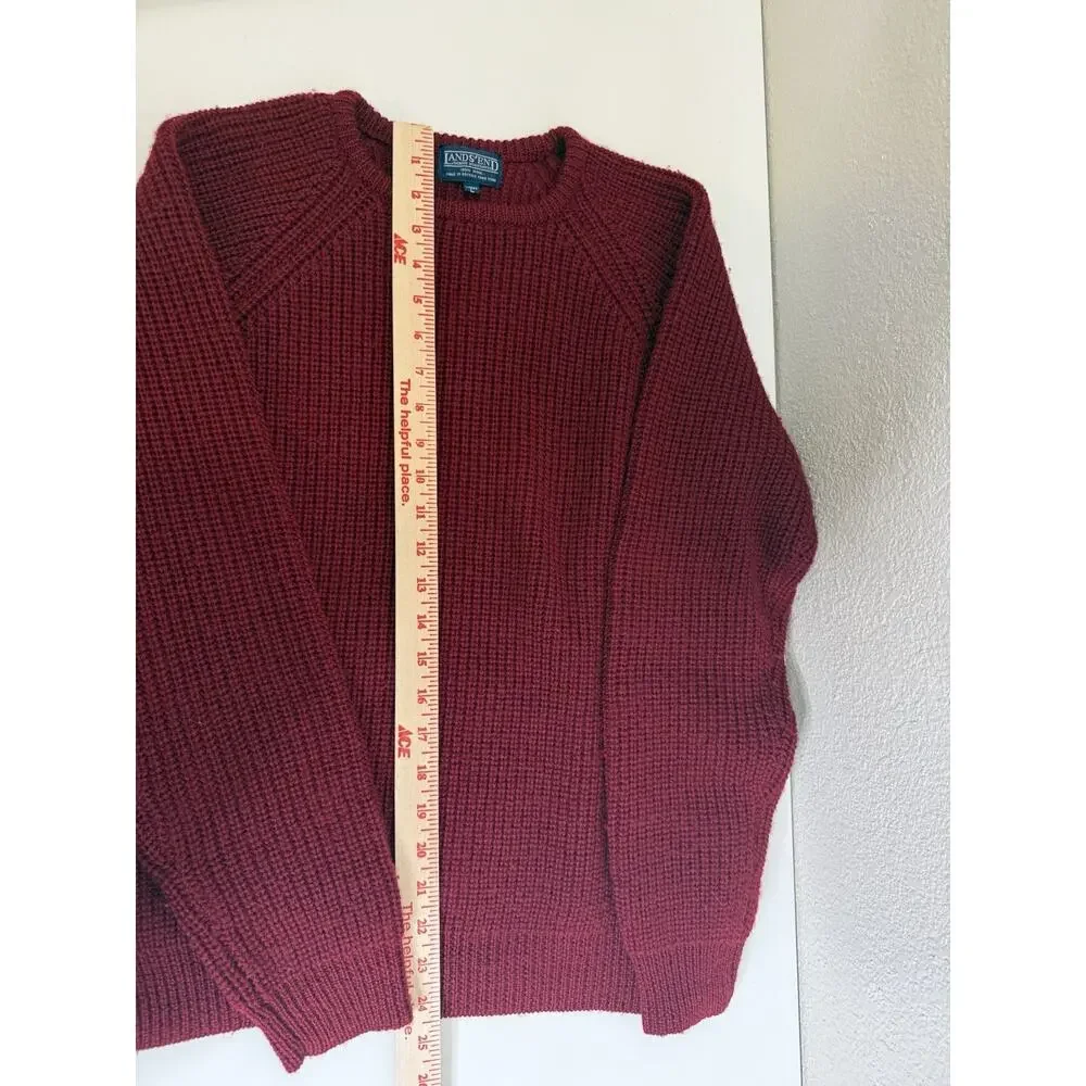 Lands End Size L Fishermans Sweater Red Wool womens Heavy Knit Vintage Lands'